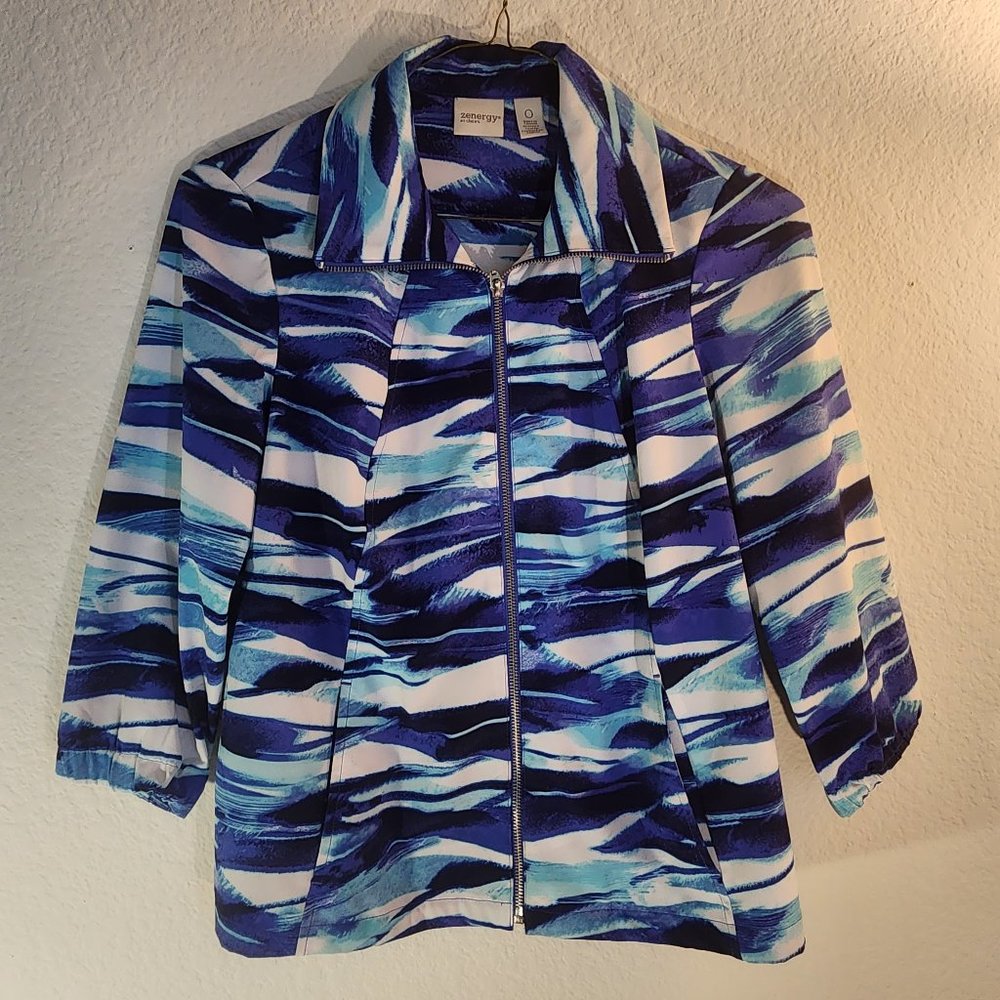 Chicos Zenergy Blue Printed Jacket
